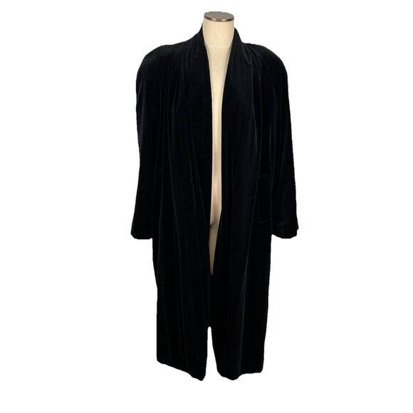 Vintage Black Velvet Long Opera Coat Dress Gothic Evening J S Collections Small - Picture 2 of 12